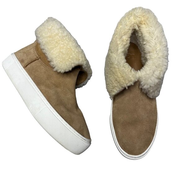 UGG Lynus High-Top Platform Sneaker Size 5 Boots in Cognac Tan Suede 1123692 - Picture 2 of 10